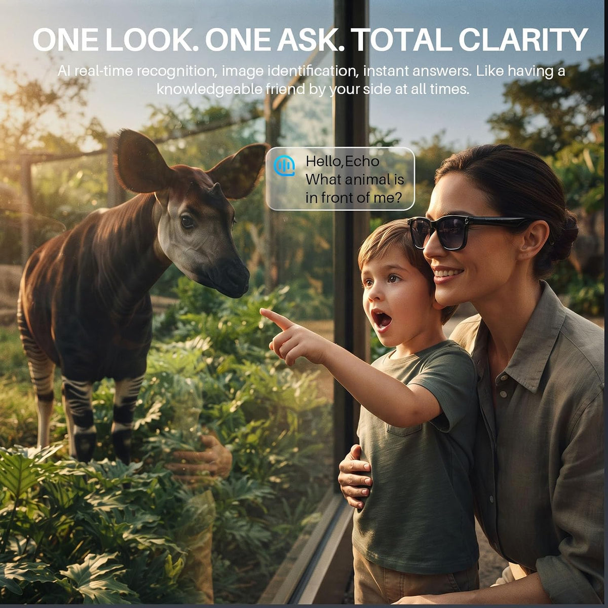 AI Smart Glasses with Camera & Voice Assistant,8MP 1080P HD Video