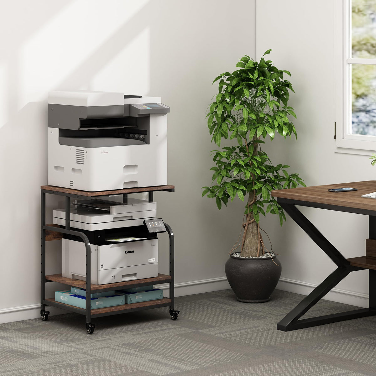 Fannova 23.6"x18.9"x30" Large Printer Stand with Adjustable Storage Shelf