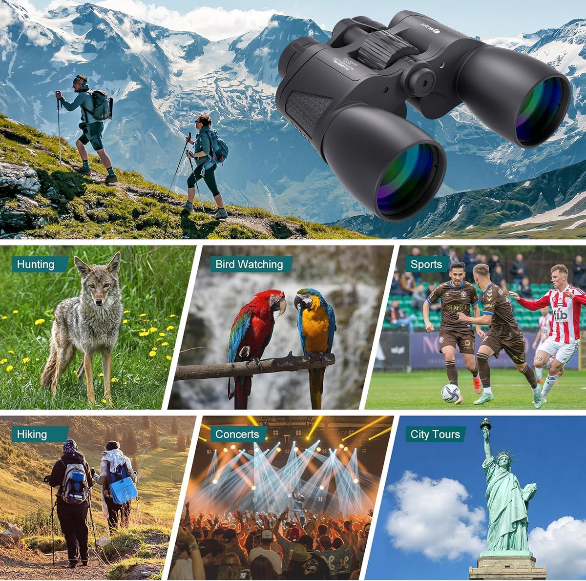 MLight 10-30X50 Zoom Binoculars for Adults, High Powered Military Binoculars for Bird Watching, Hunting, Outdoor, Hiking, Concerts Large View, Waterproof, BK7 Prism, FMC Lens, Low Light Night Vision