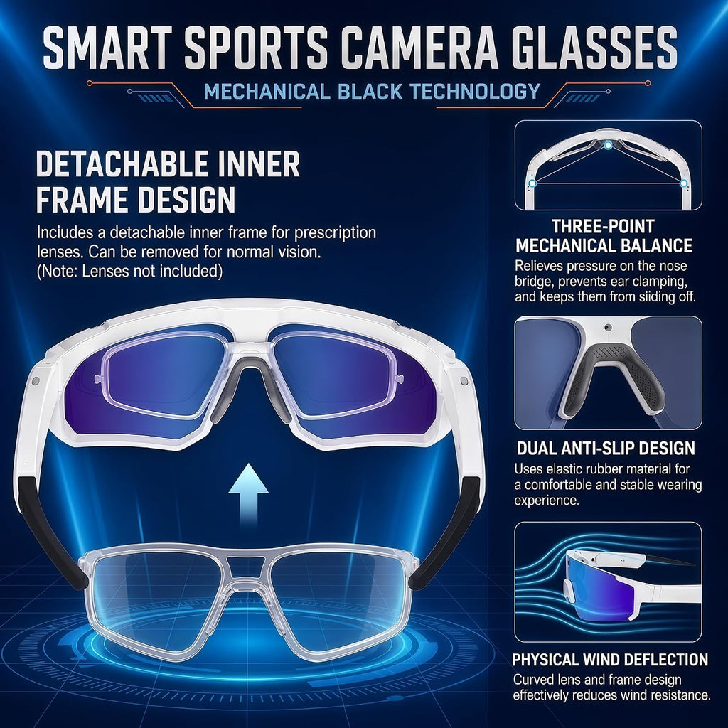 Sport AI Smart Sunglasses with 4K POV Camera (Black/Ice Blue)