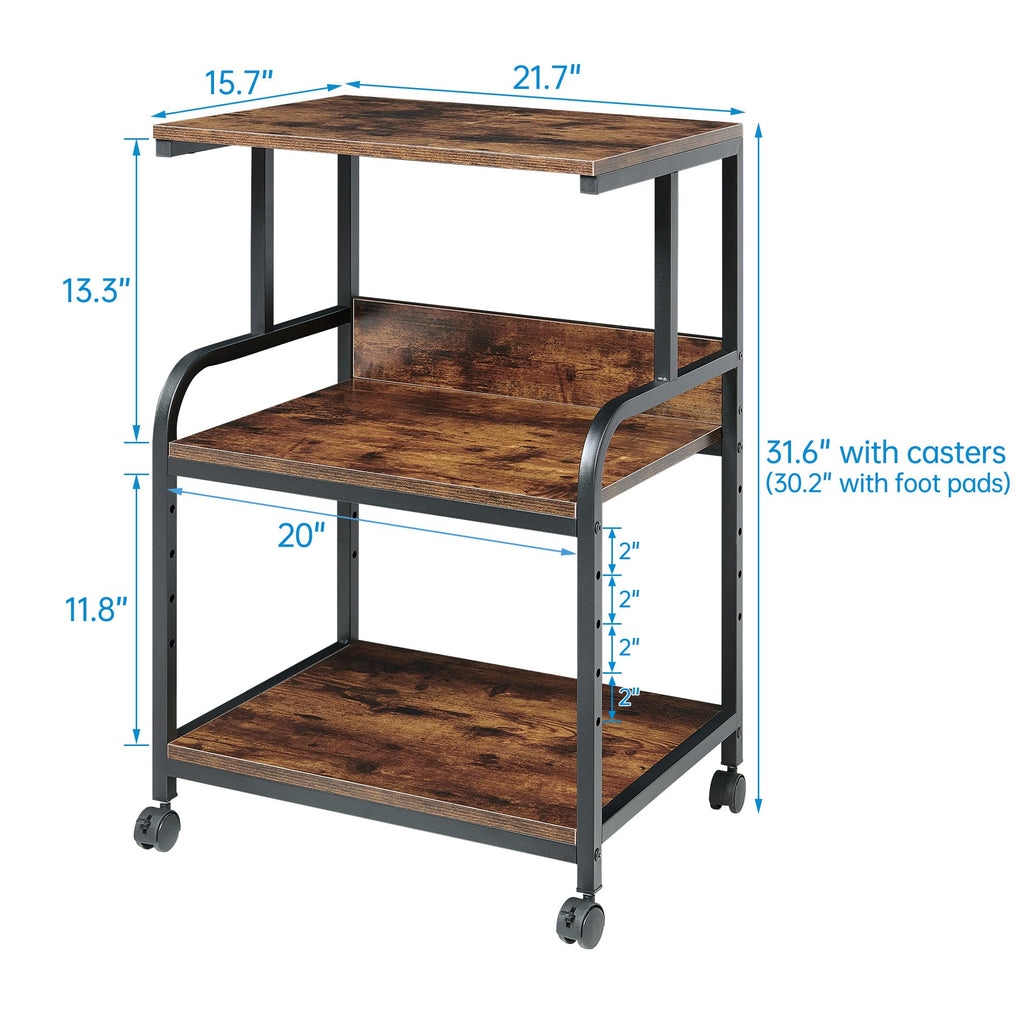 Fannova 3 Tier Gray Printer Stand with Height Adjustable Storage Shelf