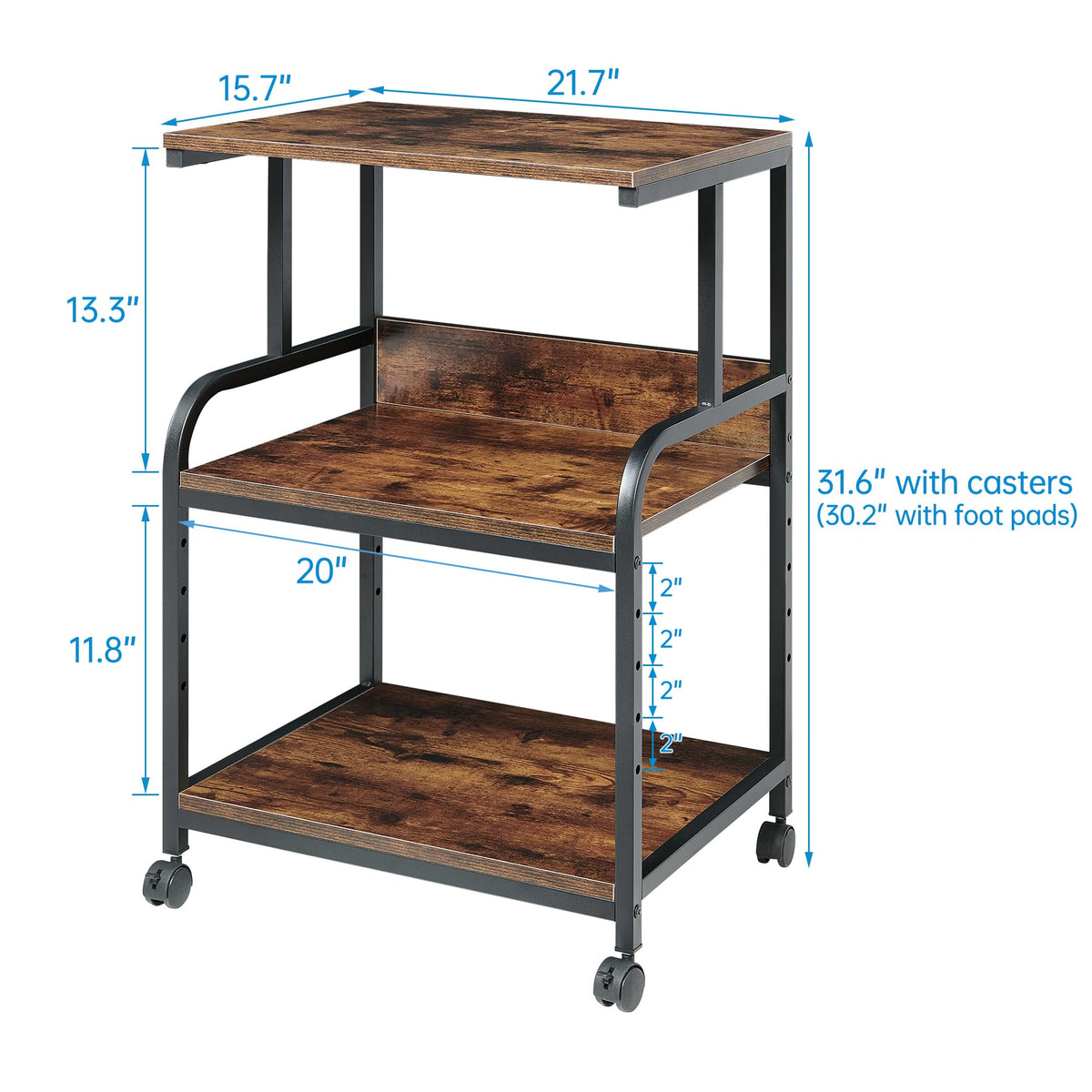 Fannova 3 Tier Gray Printer Stand with Height Adjustable Storage Shelf