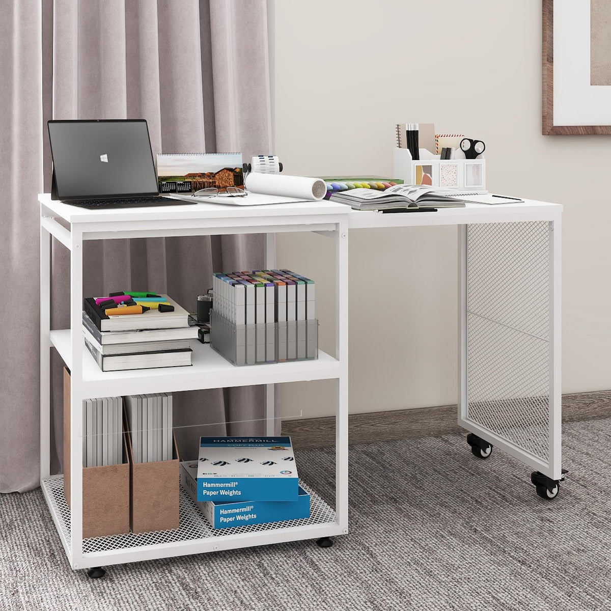 Natwind 24''x20'' Large Printer Stand,Extendable Home Craft Table,Retro
