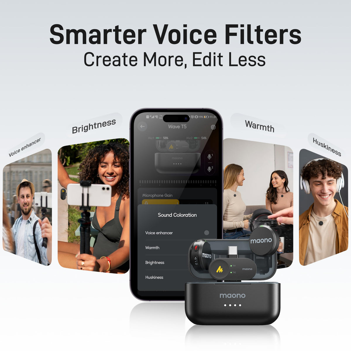 MAONO Wave T5 Wireless Lavalier Microphone for iPhone/Android/Camera/PC