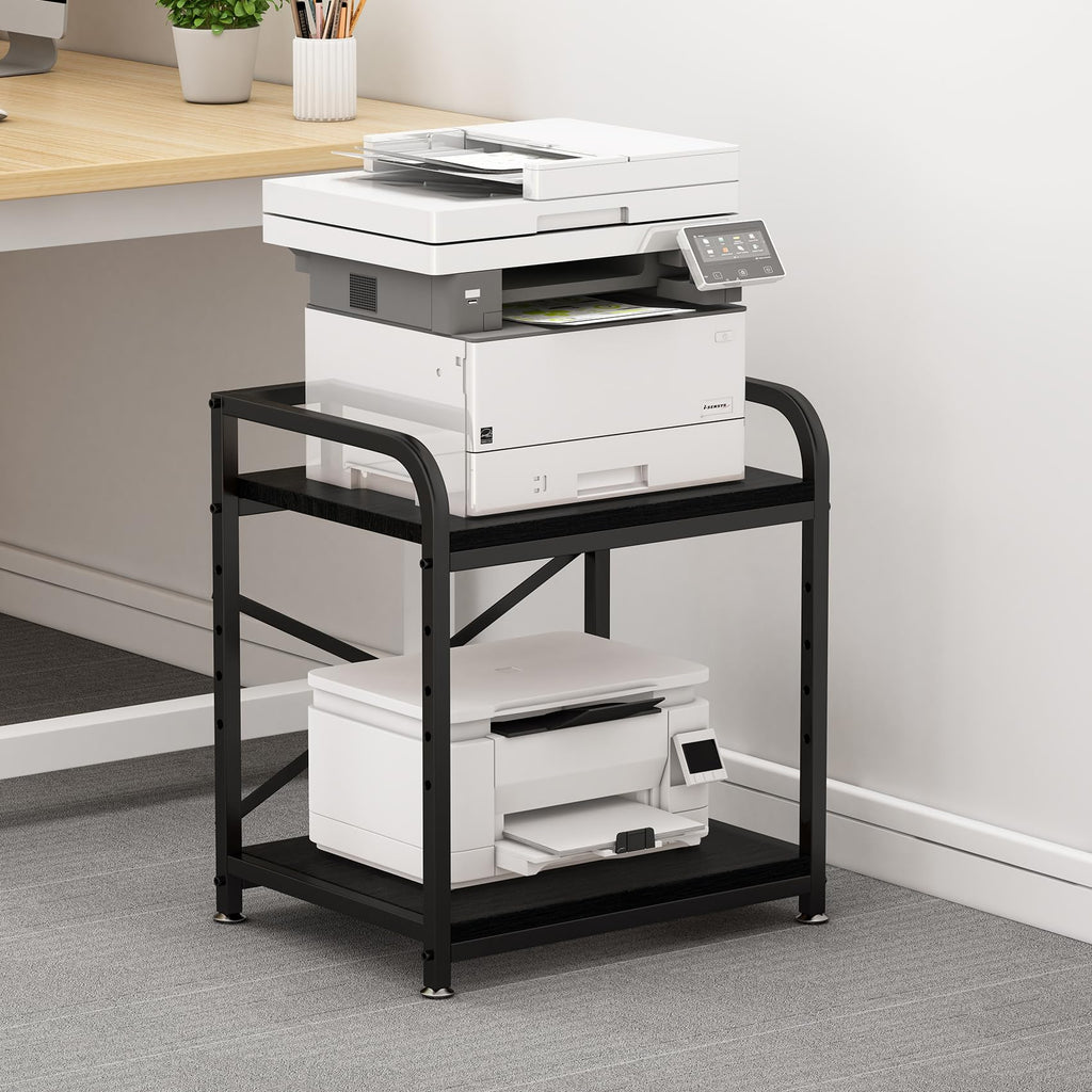20 Inches Large White Printer Stand, 2-Tier Under Desk Printer Table with Height Adjustable Shelf, Rolling Printer Cart with Industrial Wheels for Home Office (White)