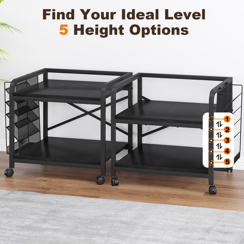 EasyCom 24"x20" Printer Stand with Storage, File Holder & Wheels, Brown