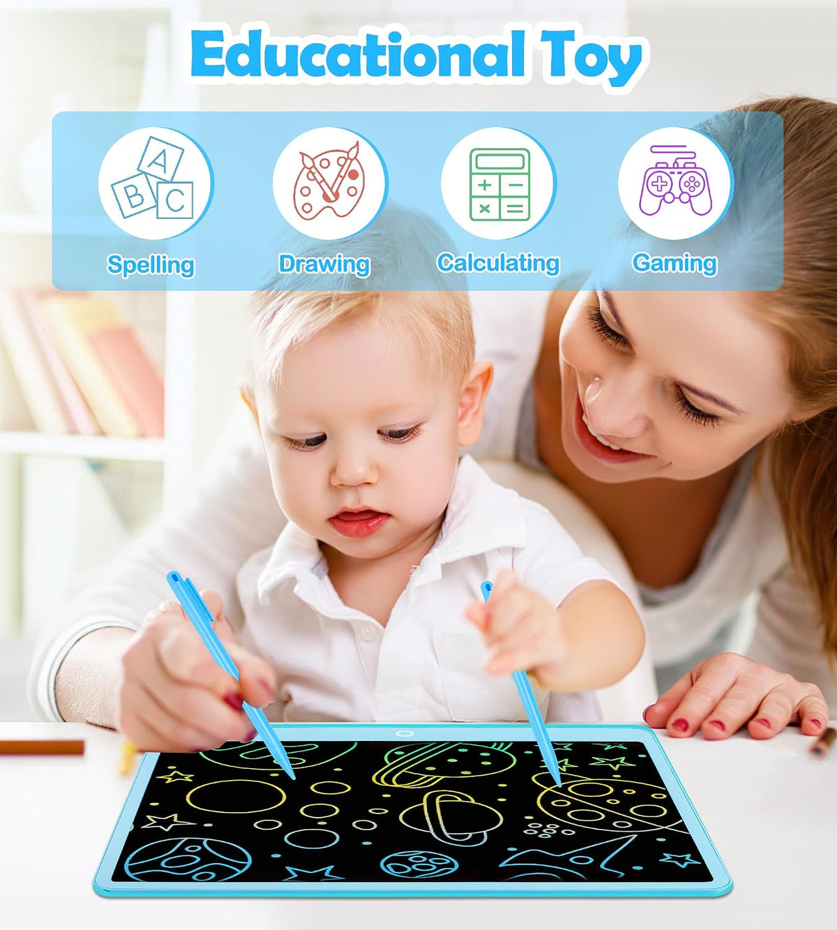 LCD Writing Tablet Doodle Board, 16inch Colorful Drawing Tablet Writing Pad, Kids Travel Essentials, Toddler Toys for 3 4 5 6 7 8 Year Old Girls Boys- Christmas and Birthday Gifts