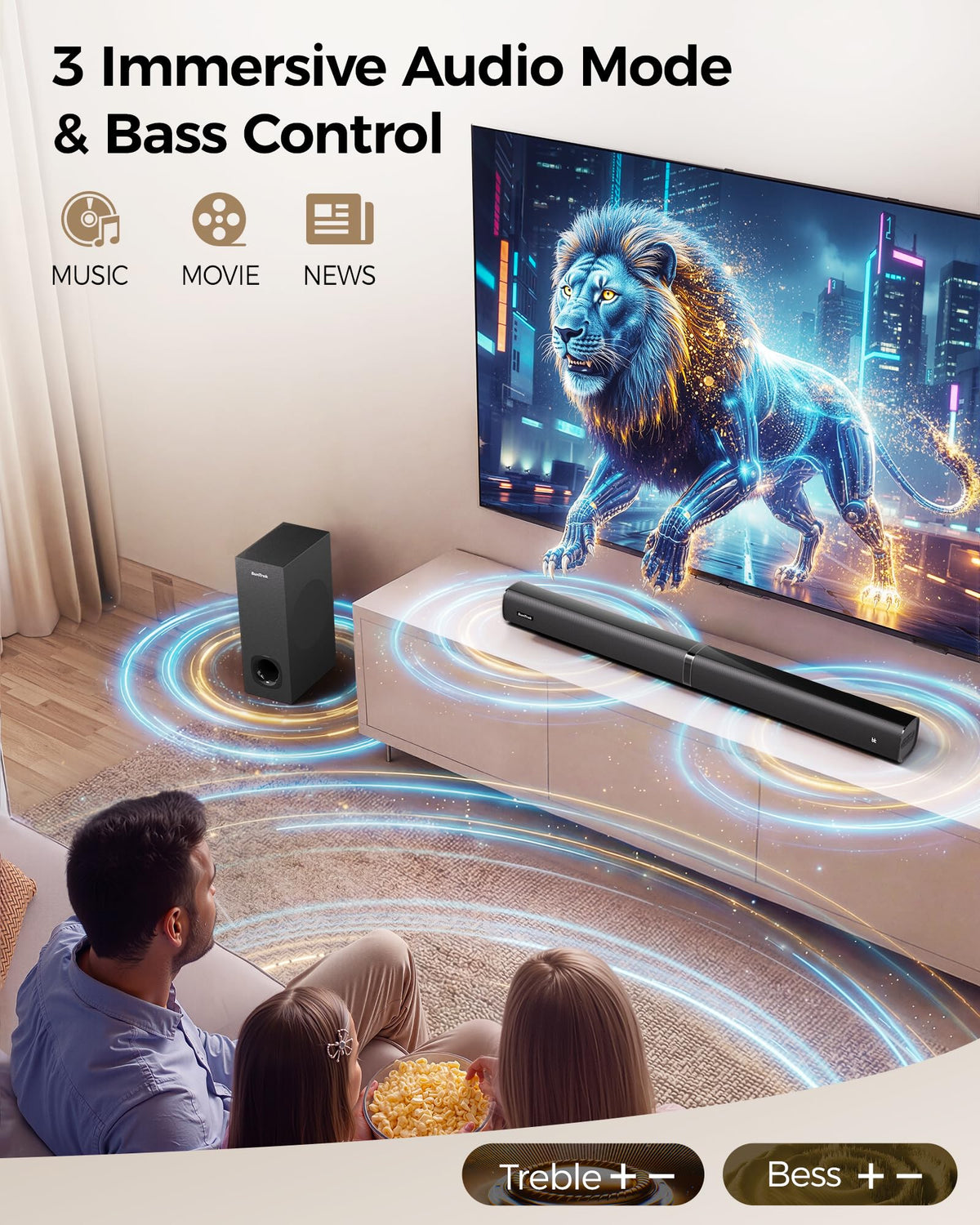 Karaoke Soundbar with Subwoofer for TV and 2 Wireless Microphones