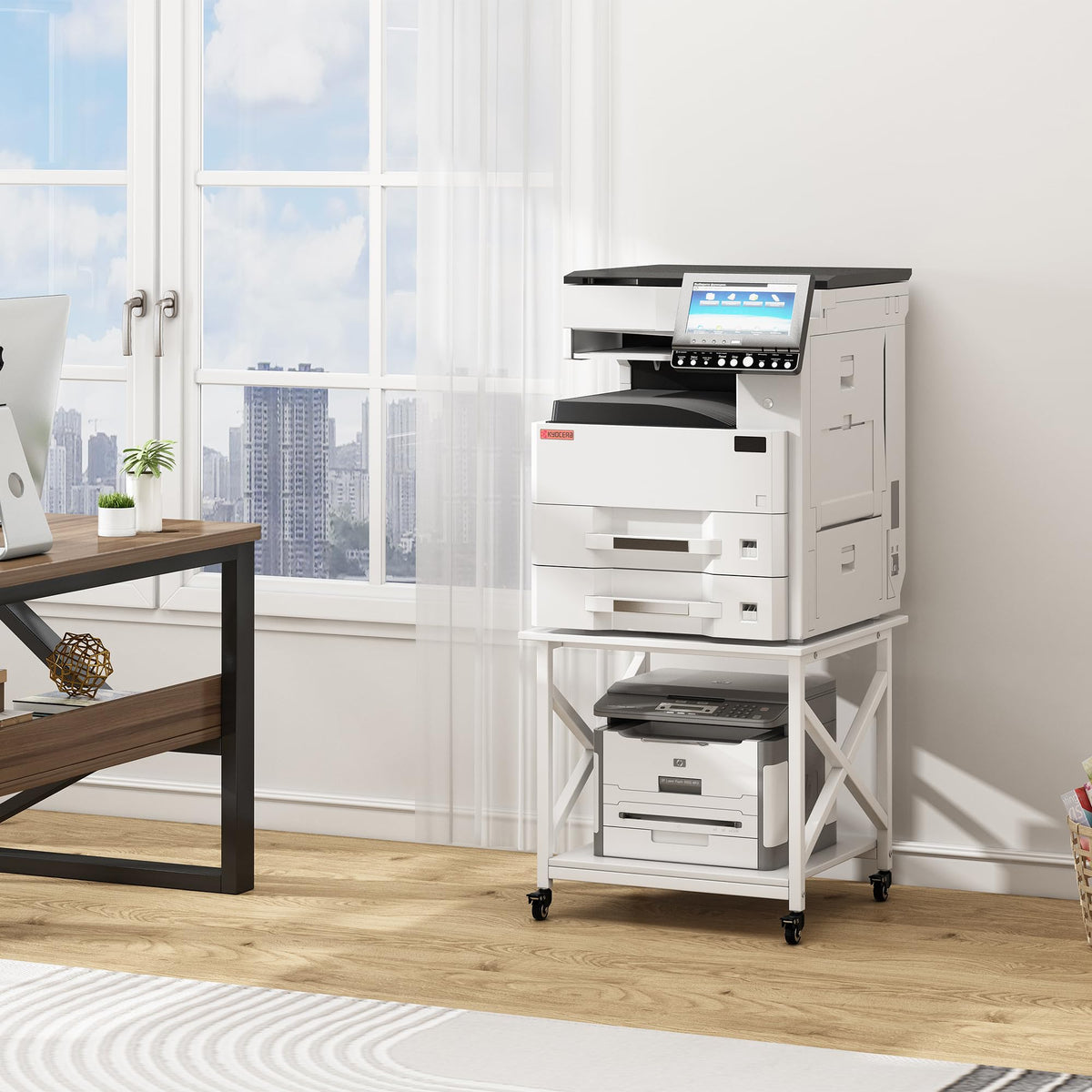 Fannova 2 Tier Large Printer Stand 23.6"x23.6"x22.6" with Storage Shelf