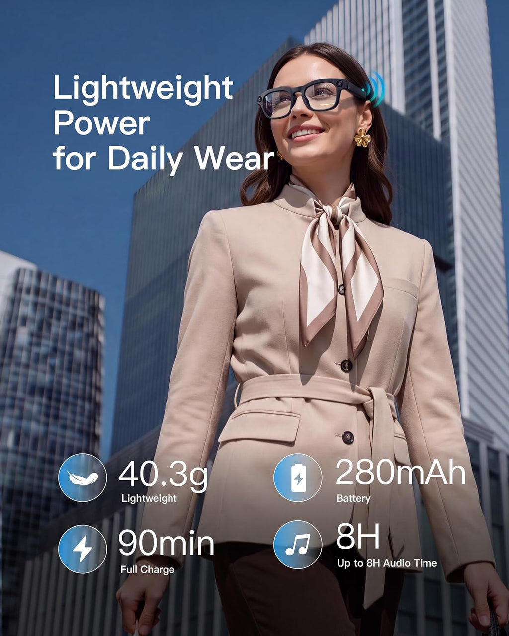 AI Smart Glasses, 8MP Camera, 16GB Storage, Real-Time Translation