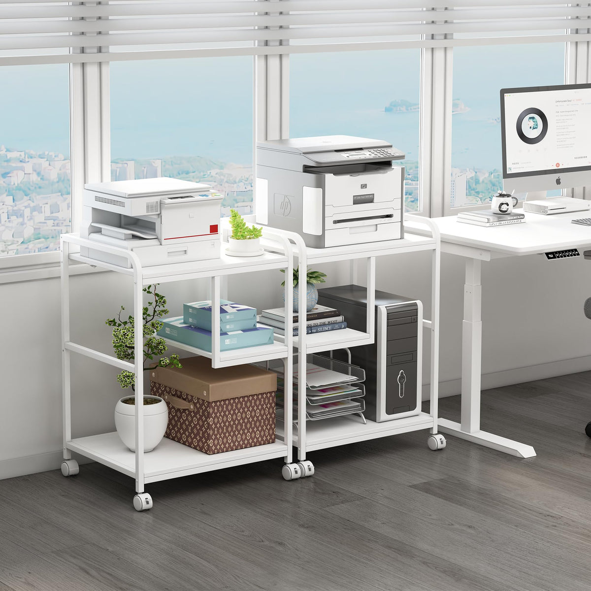 Fannova Large Printer Stand with PC Tower Shelf for Home Office Storage