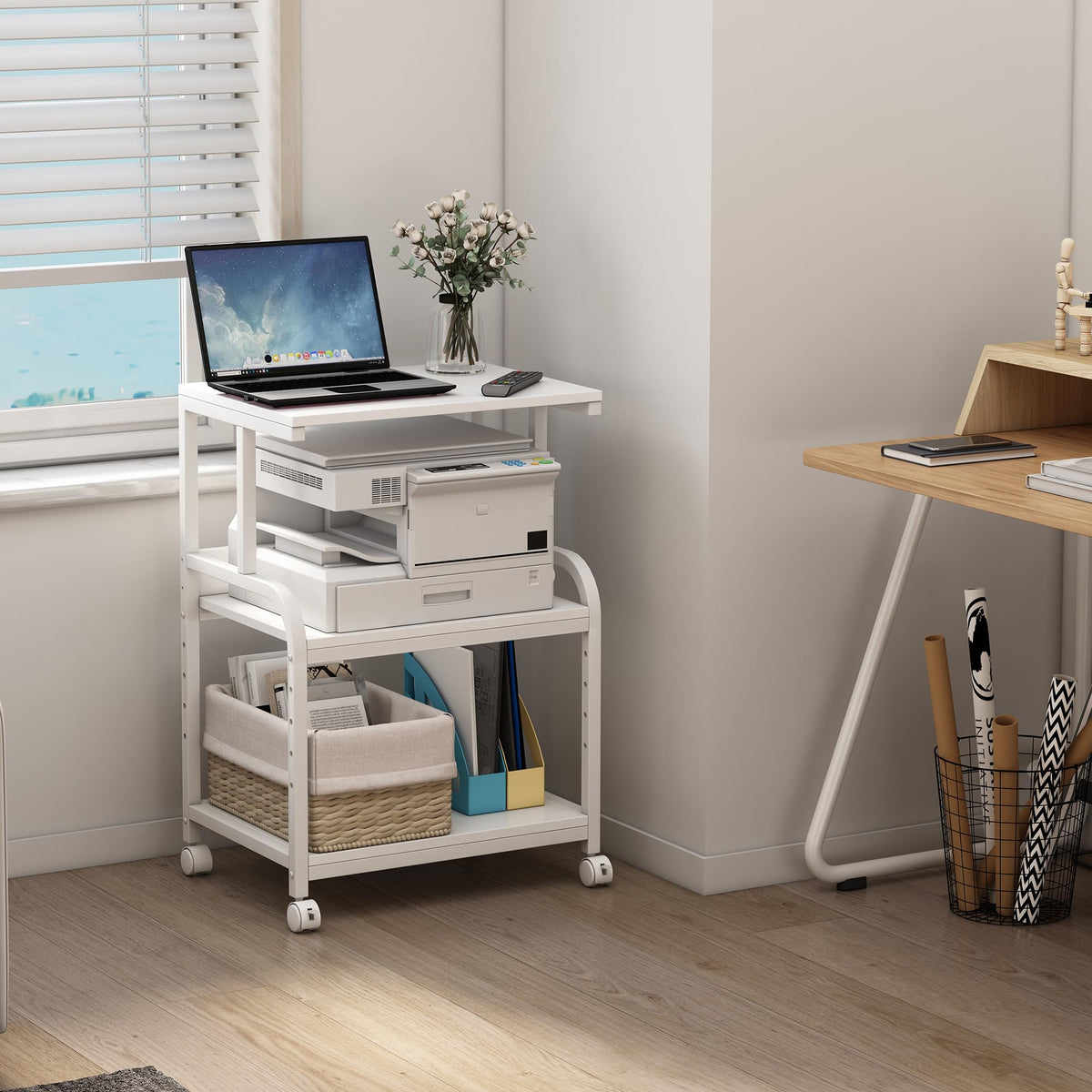Fannova 3 Tier Gray Printer Stand with Height Adjustable Storage Shelf