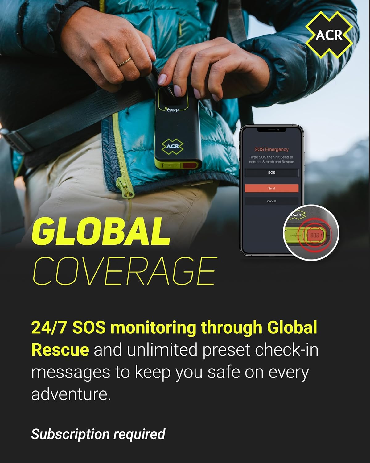 ACR Bivy Stick Satellite Communicator - Two-Way Global SMS, GPS Tracker, Off-Grid Communication, SOS Emergency Beacon, Satellite Messenger & Location Sharing - iOS/Android App