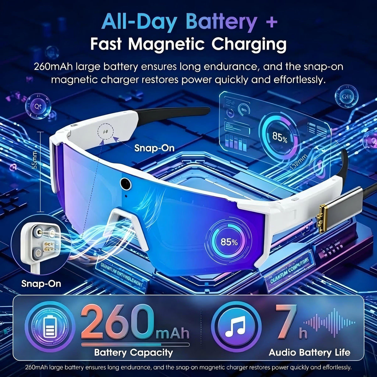 AI Smart Glasses with Camera, Bluetooth Sunglasses for Sports-Blue