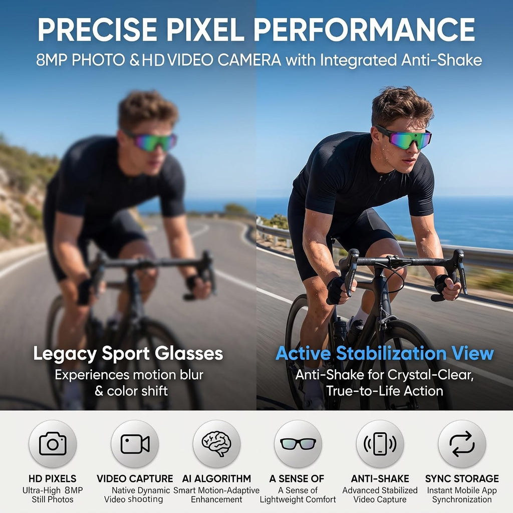 AI Smart Glasses with Camera, Bluetooth Sunglasses for Sports-Blue