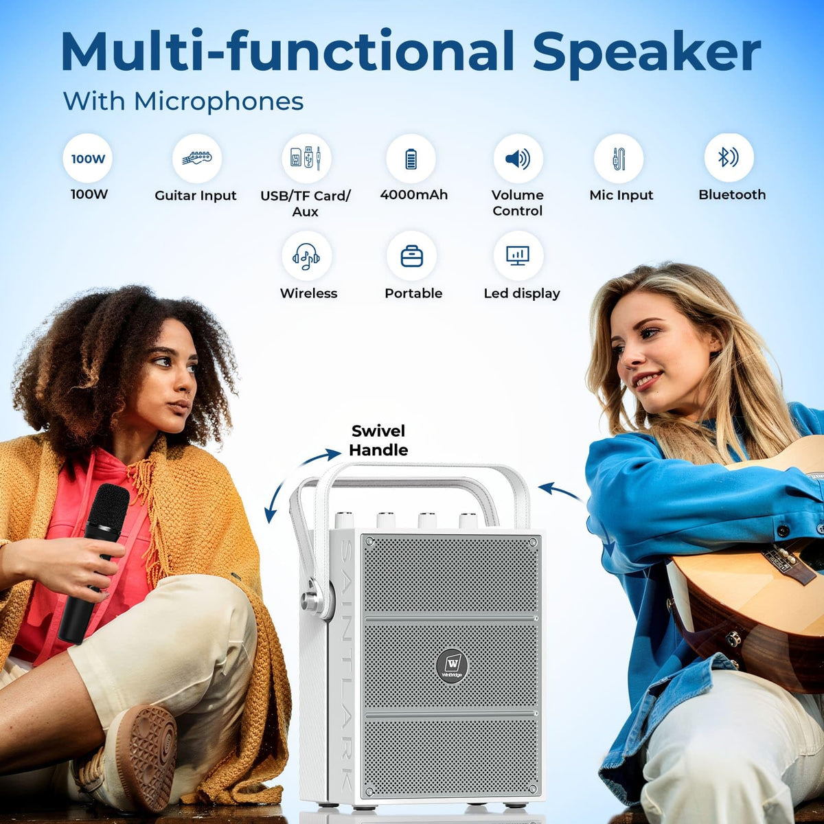 100W Powerful Voice Amplifier with 2 Wireless Microphones S99