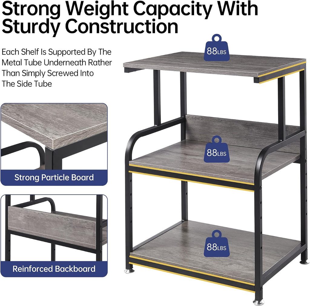 Fannova 3 Tier Gray Printer Stand with Height Adjustable Storage Shelf