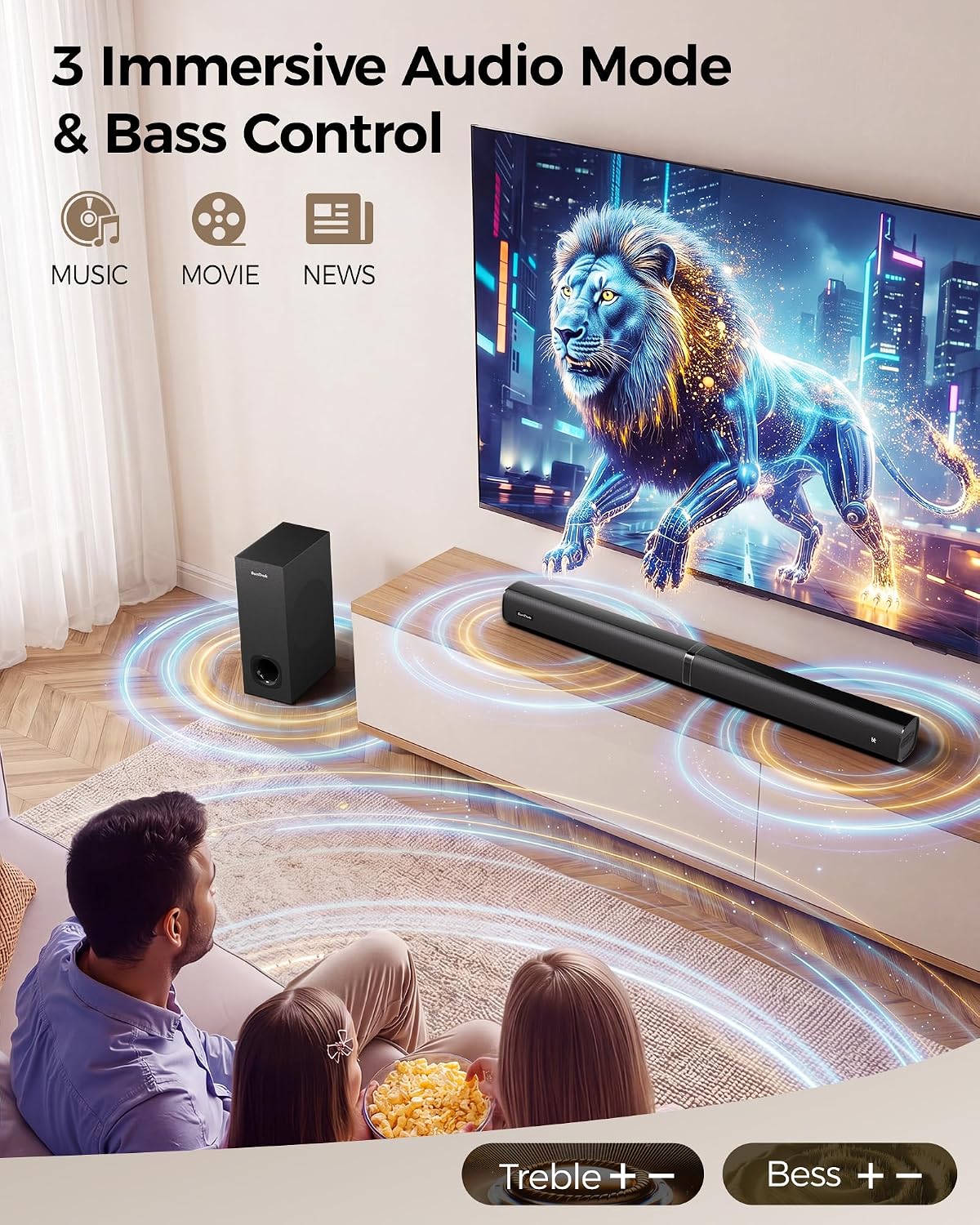 Karaoke Soundbar with Subwoofer for TV and 2 Wireless Microphones