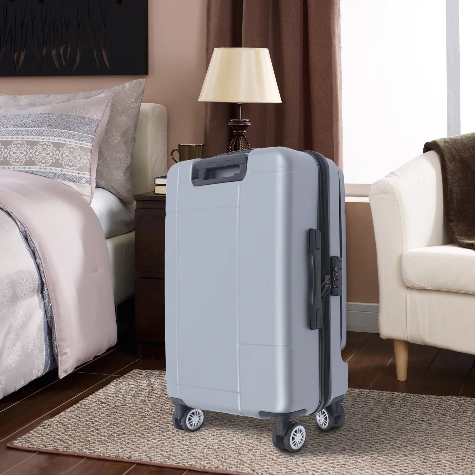 Wuzstar 24" Traveling Luggage PC+ABS Luggage Bags with TSA Lock Resilient Spinner Wheels Hardside Carry On Suitcase , Silver