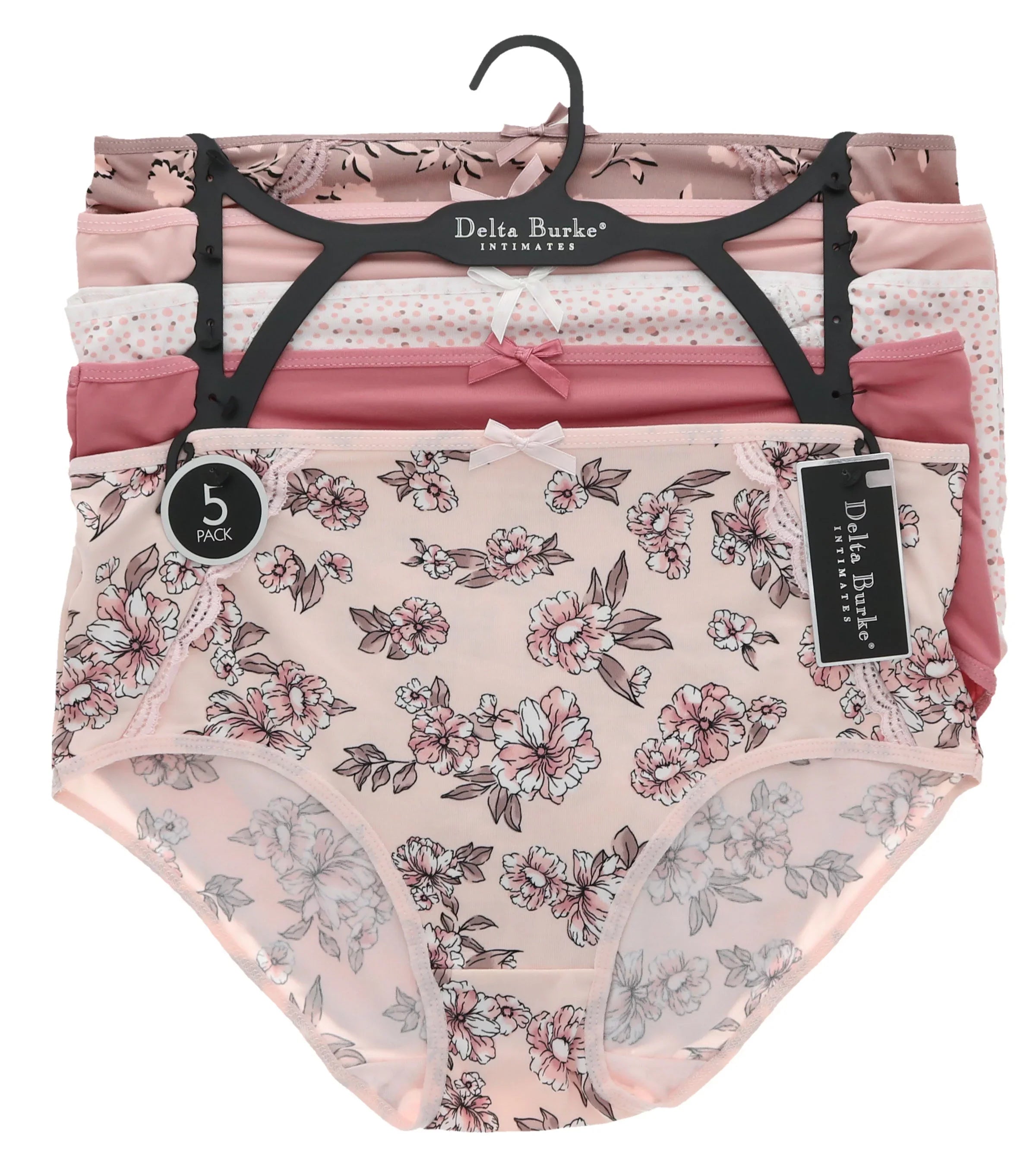 Delta Burke Intimates Women's Plus Size Sexy Classic High Rise Brief Panties (5Pr) (X-Large, Pink Floral Dots)