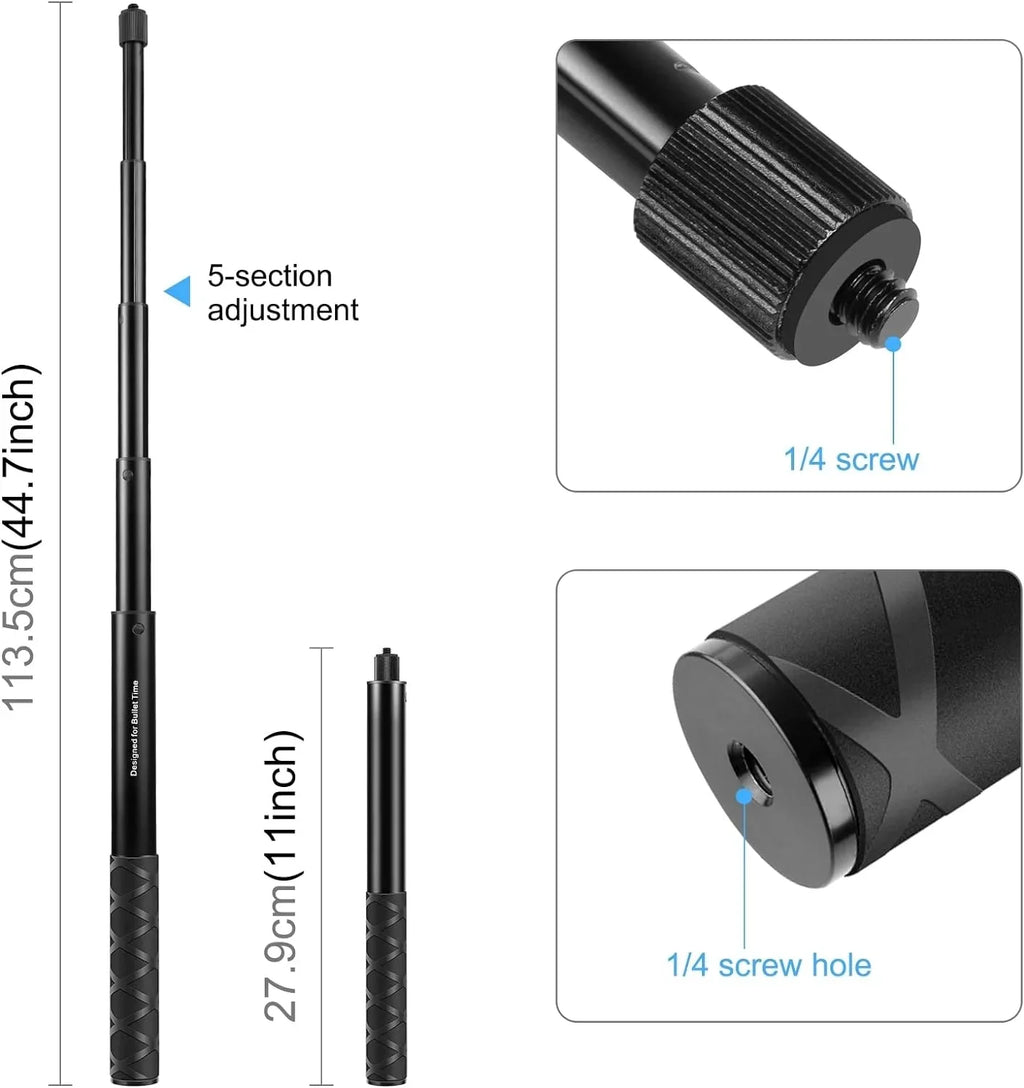 PULUZ Stable Aluminum Motorcycle Bicycle Camera Mount with Monopod Stand Shock-Proof Panora Capture Insta 360