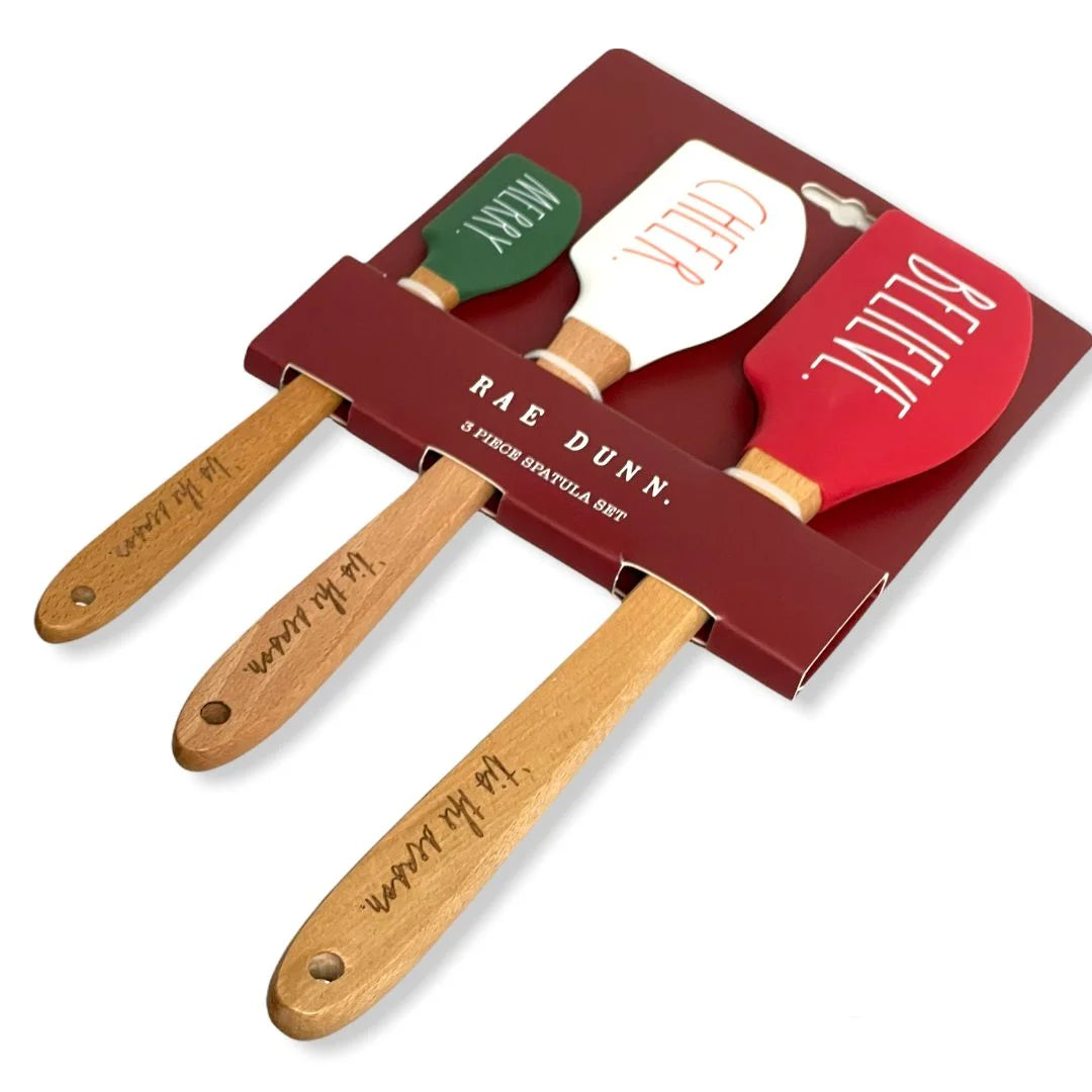 Rae Dunn Silicone Spatula 3 Pc. Spatula Set LL Letter with Hard Wood Handles