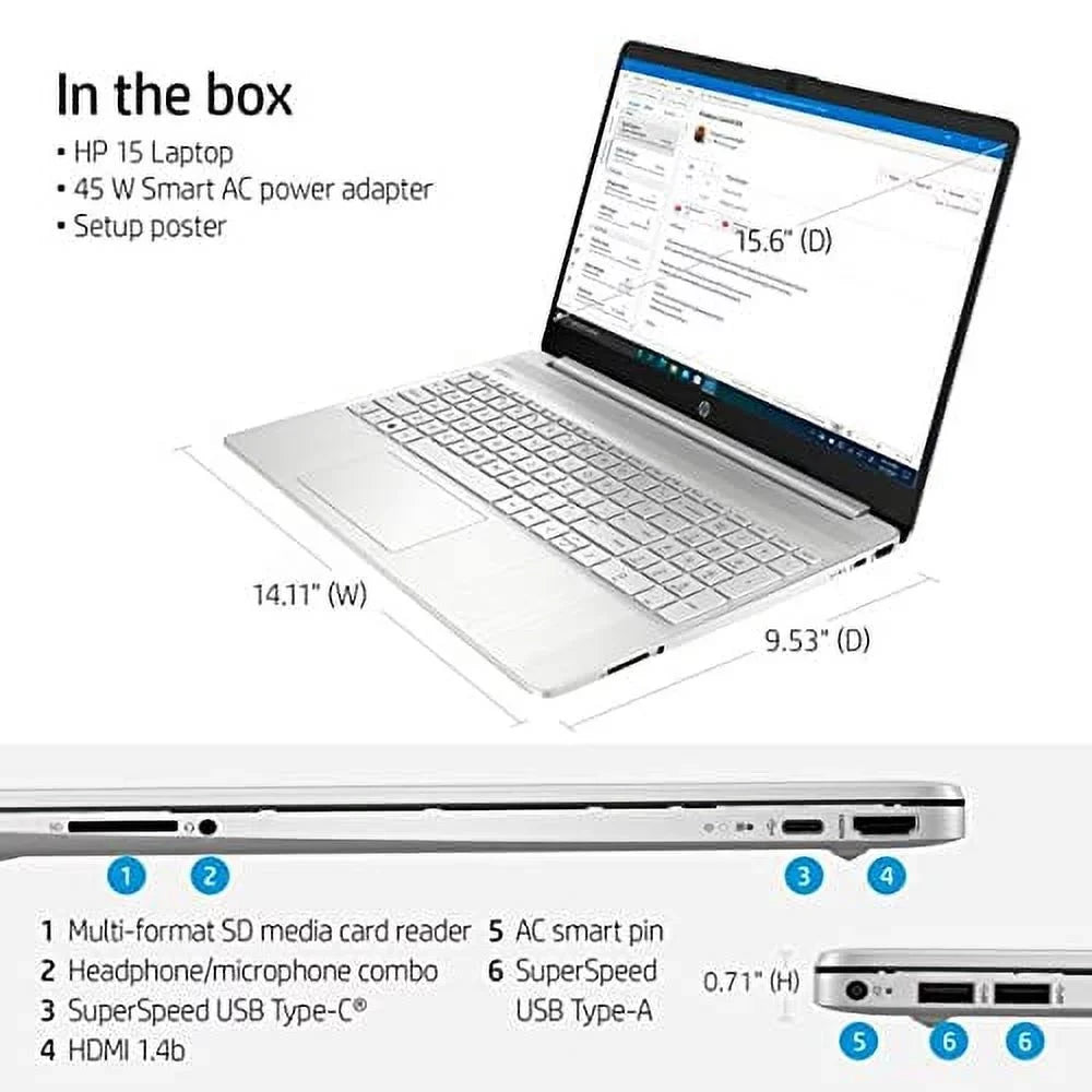 2021 HP 15.6 Inch Full HD 1080P Business Laptop, 11th Gen Intel Quad-Core i5-1135G7, 8GB DDR4 RAM, 256GB PCIe SSD, Intel Iris Xe Graphics, USB-C, HDMI, Wi-Fi, Windows + TiTac Card, Silver