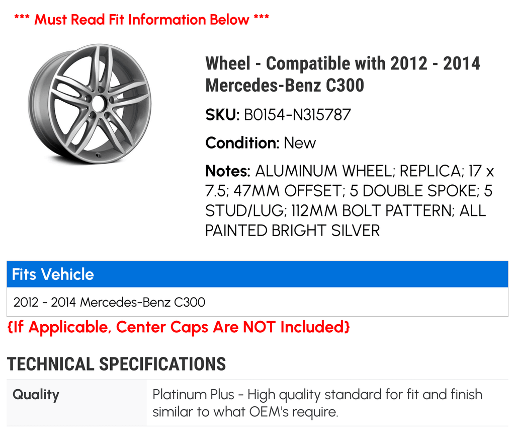 Wheel - with 2012 - 2014 Mercedes-Benz C300 2013