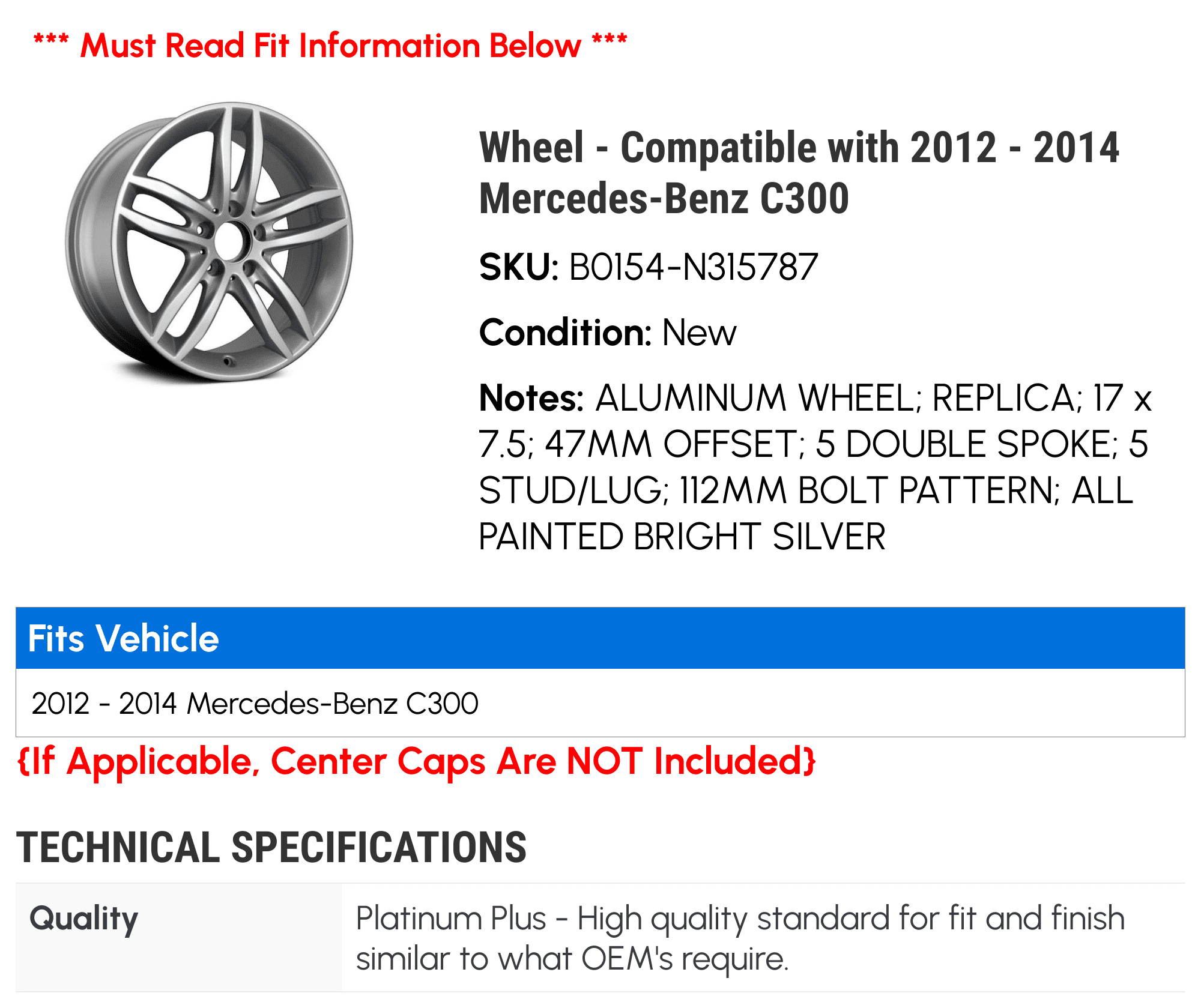 Wheel - with 2012 - 2014 Mercedes-Benz C300 2013
