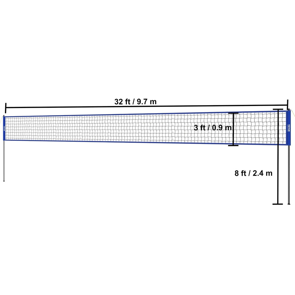BENTISM 32ft x 3ft Portable Volleyball Net System Adjustable Height Poles with PVC Volleyball, Carrying Bag, Boundary Lines, Steel Poles & Pump Outdoor Sports