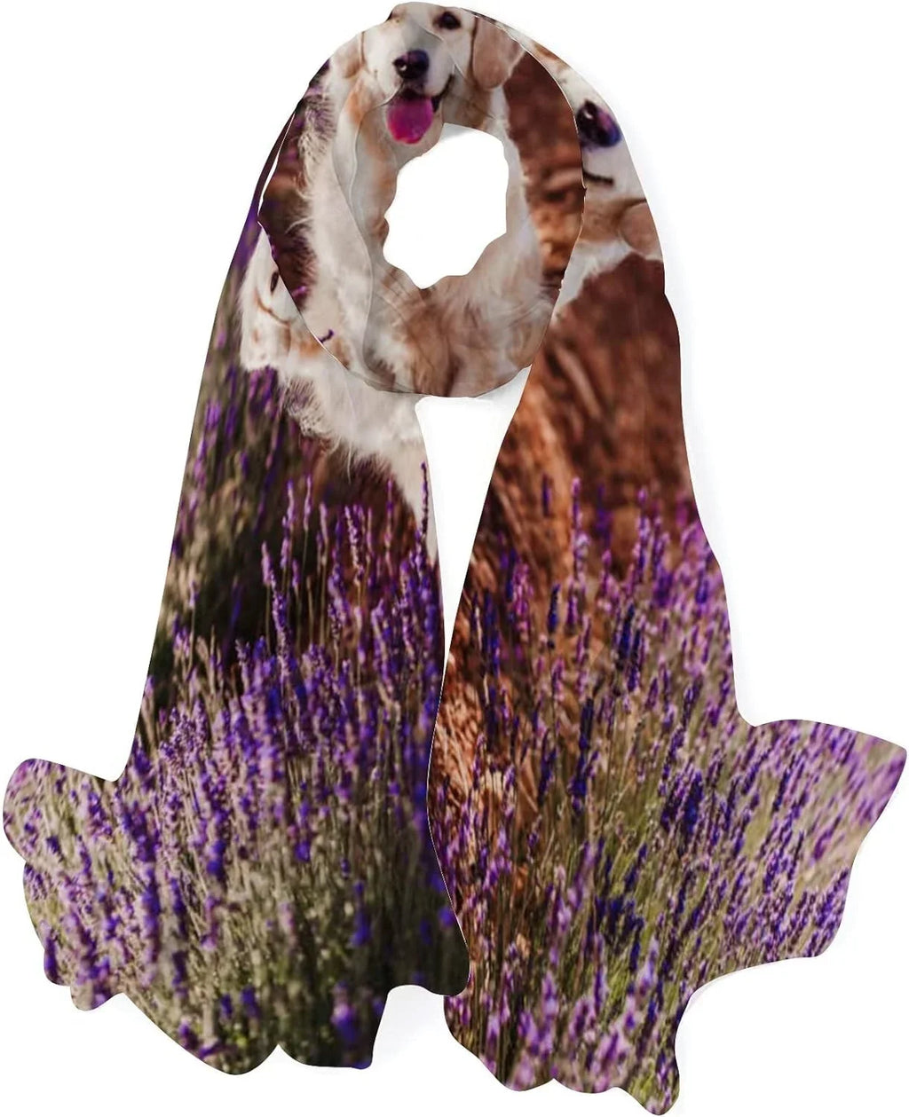 Hyjoy Adorable Golden Retriever Dog in Lavender Field Long Silk Neck Scarf Lightweight Shawl Wrap Scarves Women Girls