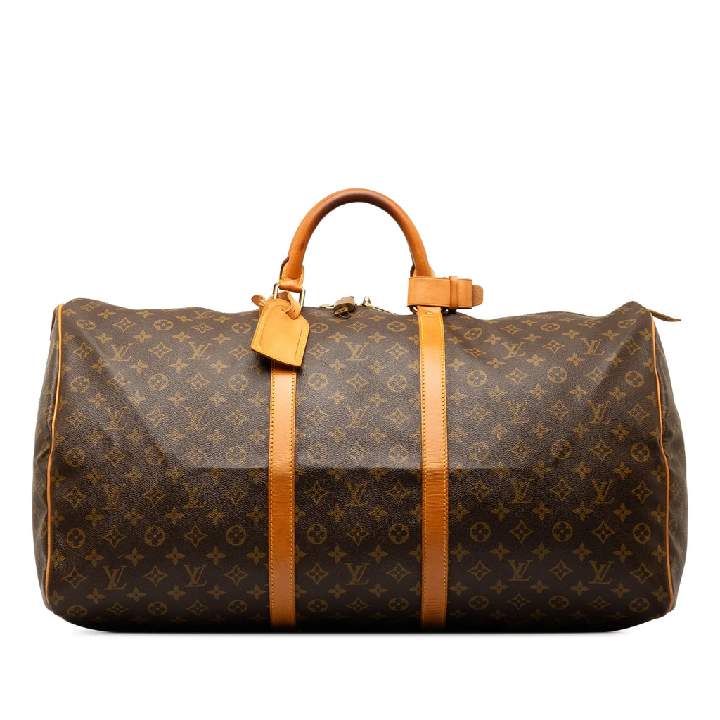 Pre-Owned Authenticated Louis Vuitton Monogram Keepall 60 Canvas Brown Travel Bag WeekenderBag Unisex (Fair)