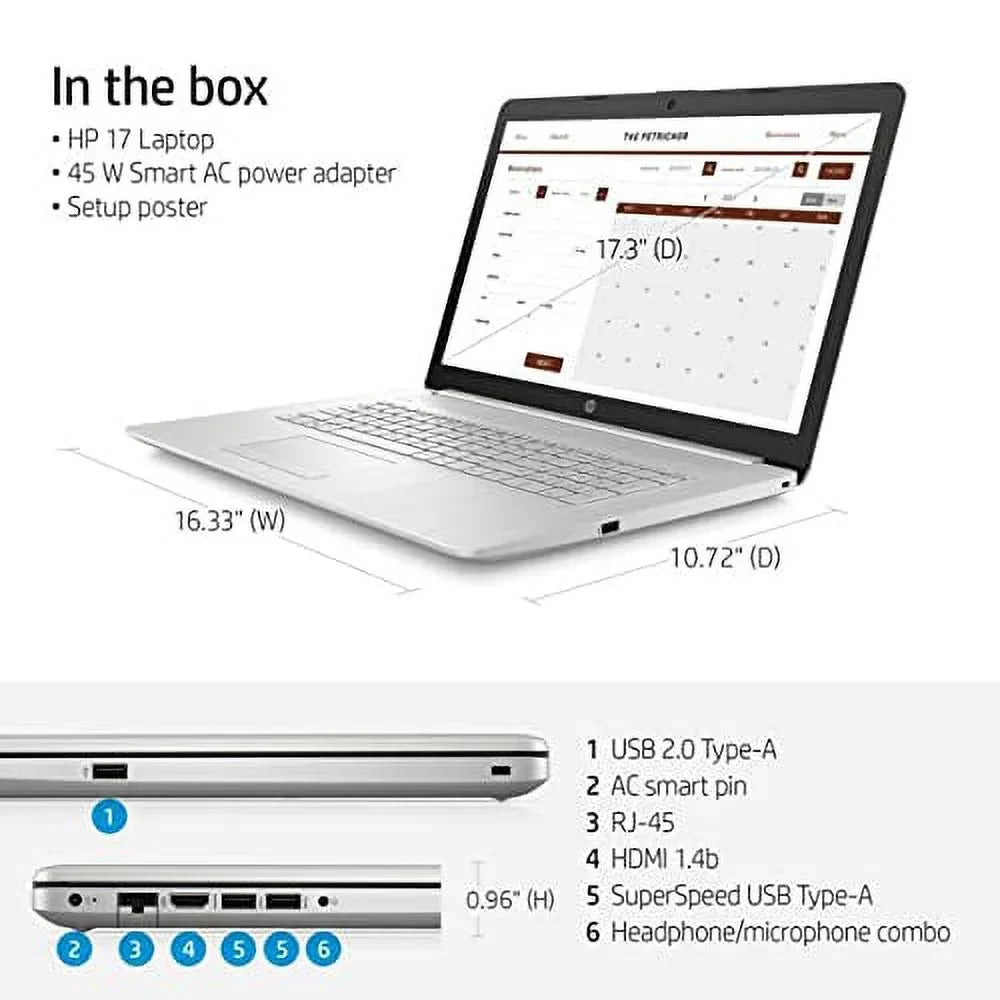 Newest 2021 HP 17.3' FHD Laptop, 11th Core i5-1135G7 (>i7-1065G7), 8GB RAM, 512GB PCIe SSD, Iris Xe Graphics, Webcam, HDMI, Win 11, w/ Accessories, Silver, (17-by4061nr)