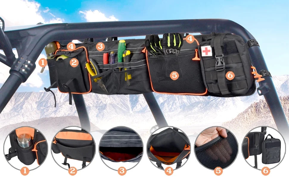 Goldfire UTV Car Organizer Large Roll Cage Cargo Rear Storage Bag Gear Bags For Most Full Size Polaris Yamaha Kawasaki UTVs