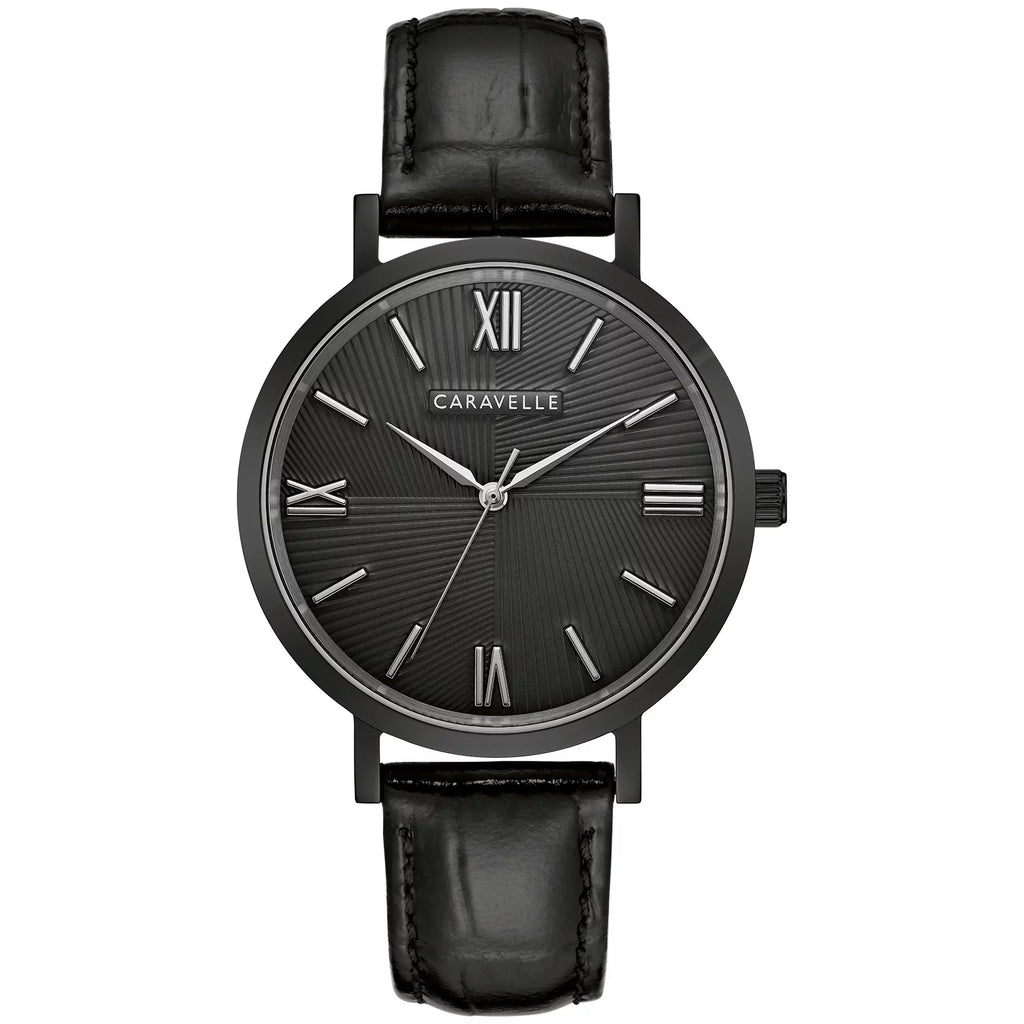 Caravelle by Bulova Men's Black Leather Strap Watch 45A148