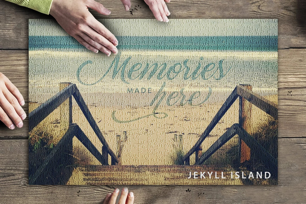 Jekyll Island, Georgia, Memories Made Here, Sandy Stairs and Beach (19x27 inches, Premium 500 Piece Jigsaw Puzzle Adults and Family, Made in USA)