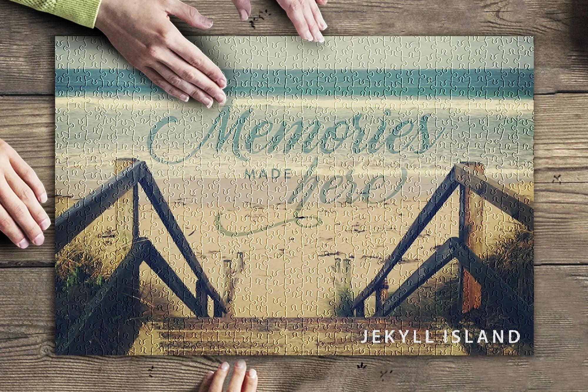 Jekyll Island, Georgia, Memories Made Here, Sandy Stairs and Beach (19x27 inches, Premium 500 Piece Jigsaw Puzzle Adults and Family, Made in USA)