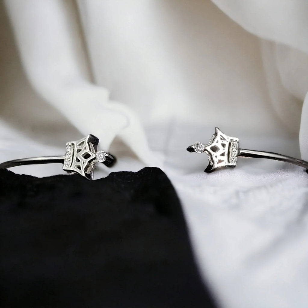 Crown Bracelet With Open Ends Solid Silver CZ cuff style jewelry Handmade Kada Adjustable Bracelet Best Gift idea Girls