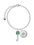 Delight Jewelry Silvertone Translucent Green Lucky Four Leaf Clover Key Dome Best Teacher Ever Charm Bracelet