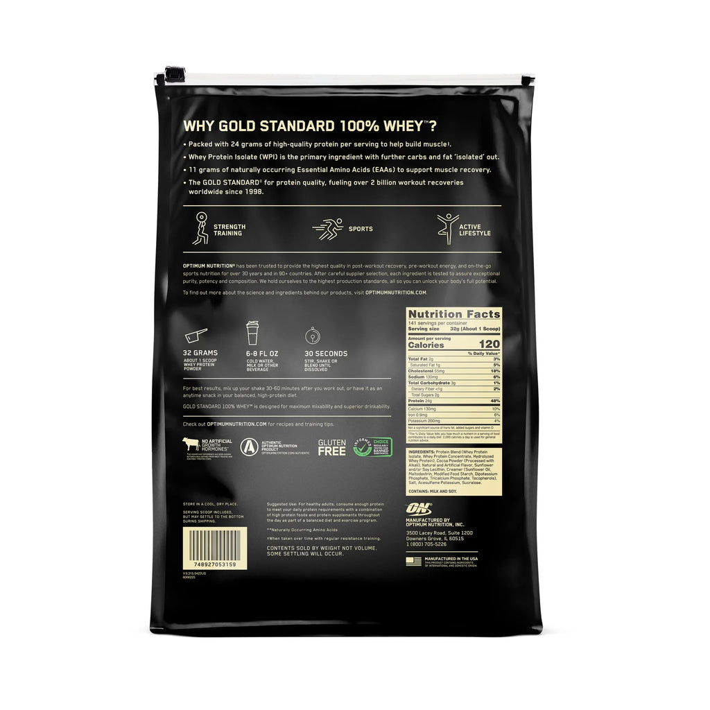 Optimum Nutrition, Gold Standard 100% Whey Protein Powder, Extreme Milk Chocolate, 10 lb, 141 Servings