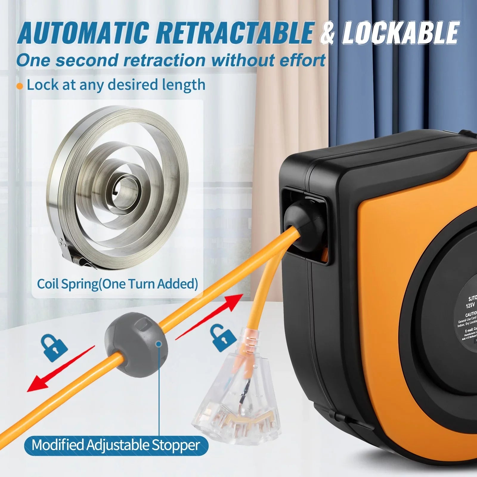 BENTISM Retractable Extension Cord Reel Power Cord Reel 65FT 12AWG/3C SJTOW UL