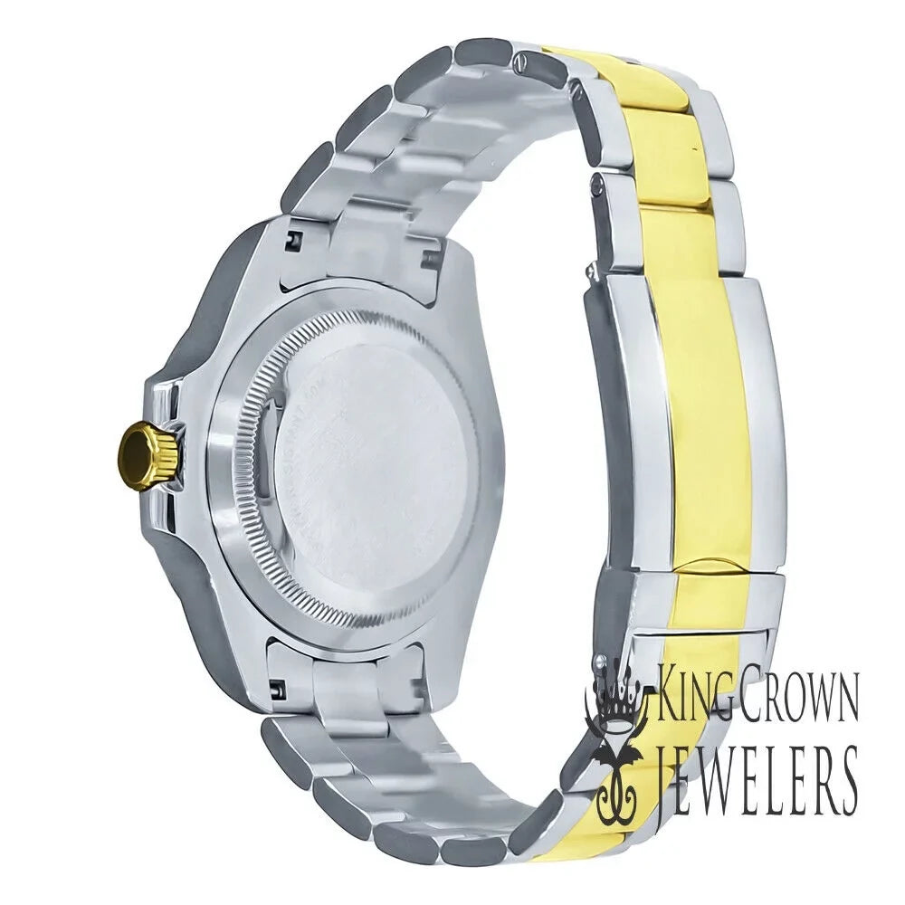 Mother Of Pearl Dial 2 Tone Solid Stainless Steel Simulated Diamonds 18K Gold Finish Mens Watch