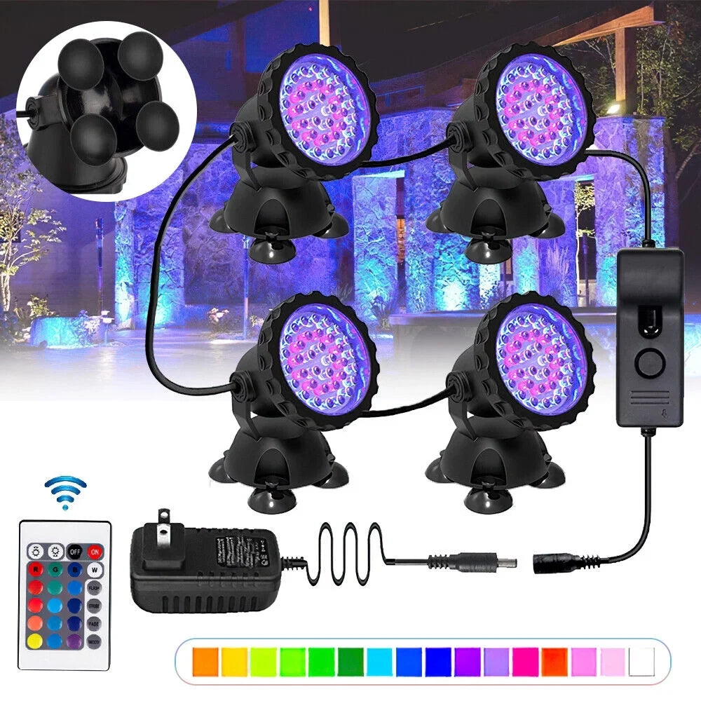 LED Pond Light, Submersible LED Lights RGB Underwater Lights Color Changing Spotlight Outdoor Remote Control IP68 Waterproof Fish Tank Lights Fountain Lights Aquarium Tank Pool