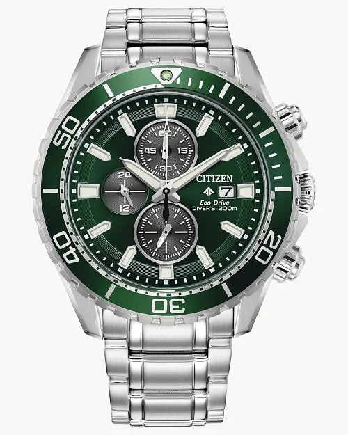 Citizen Eco-Drive Promaster Dive Green Dial and Stainless Steel Bracelet Watch | 45mm | CA0820-50X