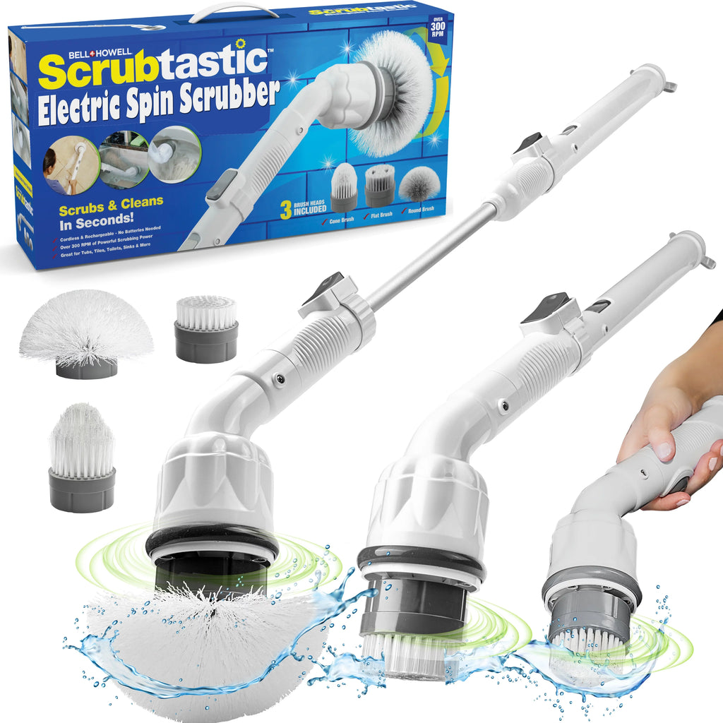 Scrubtastic Spin Scrubber Electric Scrubber Multi-Purpose Surface Scrubber and Cleaner, 1 Pack & 3 Brush Heads