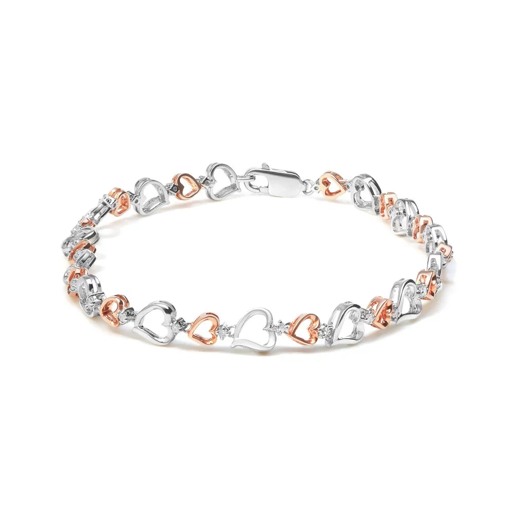 Haus of Brilliance 14K Rose Gold Plated .925 Sterling Silver 1/4 Cttw Womens Round cut Lobster Claw Clasp Diamond Heart Link Bracelet (I-J Color, I2-I3 Clarity) - Size 7" Inches