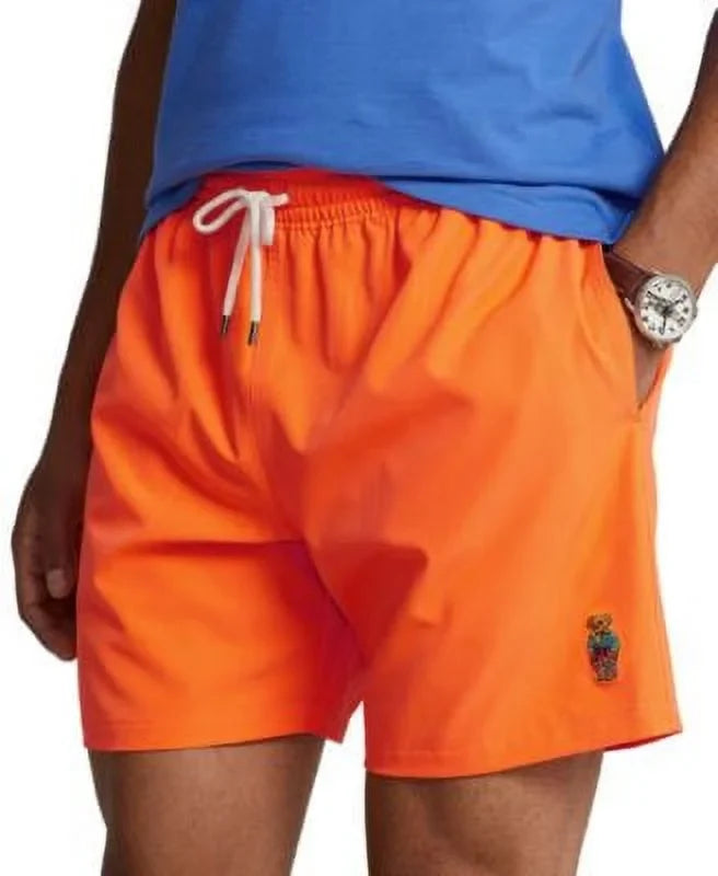 Polo Ralph Lauren Mens 5.75-Inch Traveler Classic Swim Trunks Blaze Orange-Small