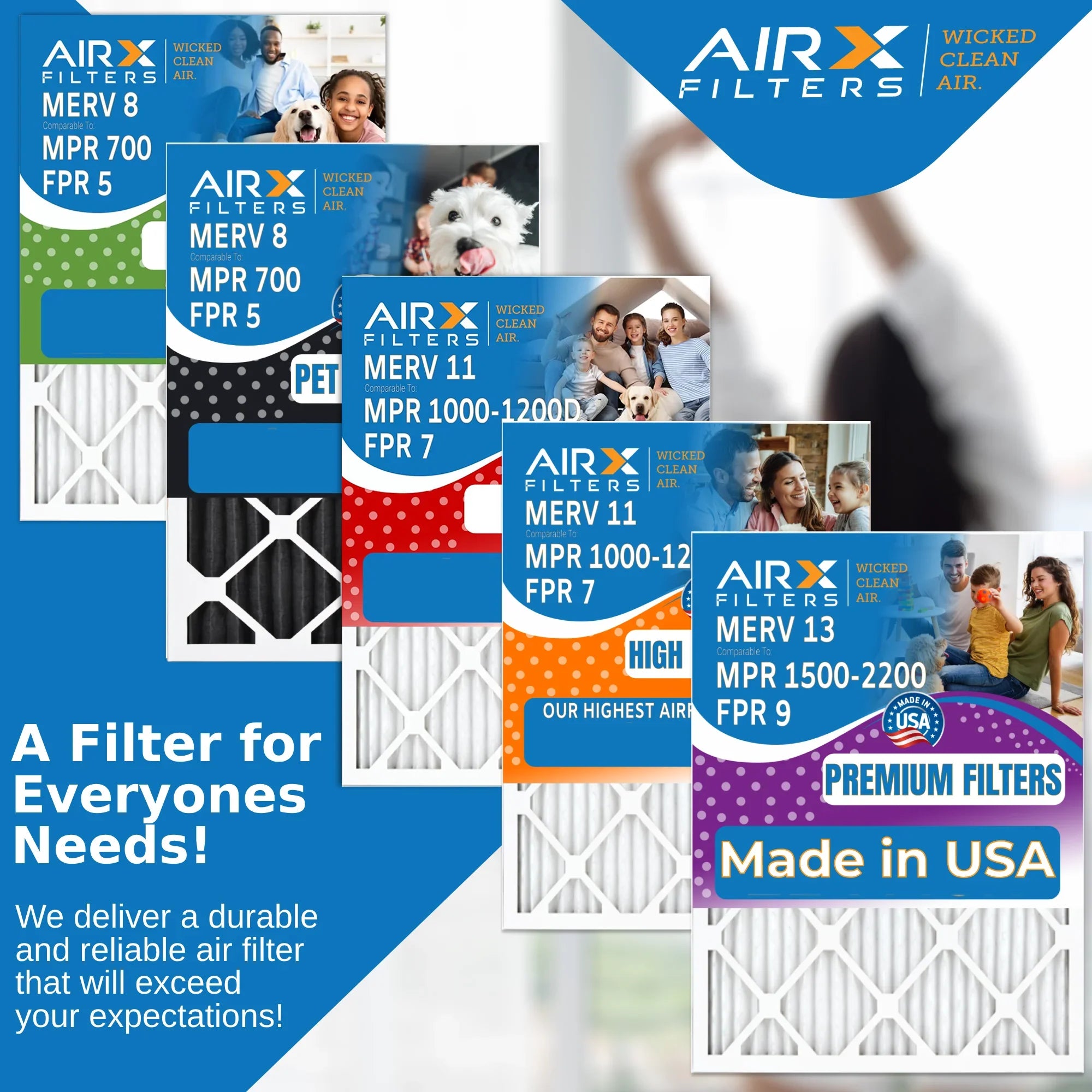 16x16x2 Air Filter MERV 8 Comparable to MPR 700 & FPR 5 Electrostatic Pleated Air Conditioner Filter 6 Pack HVAC AC Premium USA Made 16x16x2 Furnace Filters by AIRX FILTERS WICKED CLEAN AIR.