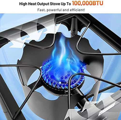 Moccha 100, 000 BTU Single Burner Outdoor Stove Propane Gas Cooker w/Detachable Legs, Portable Cast Iron Patio Cooking Burner Perfect Camping, Patio, or RV