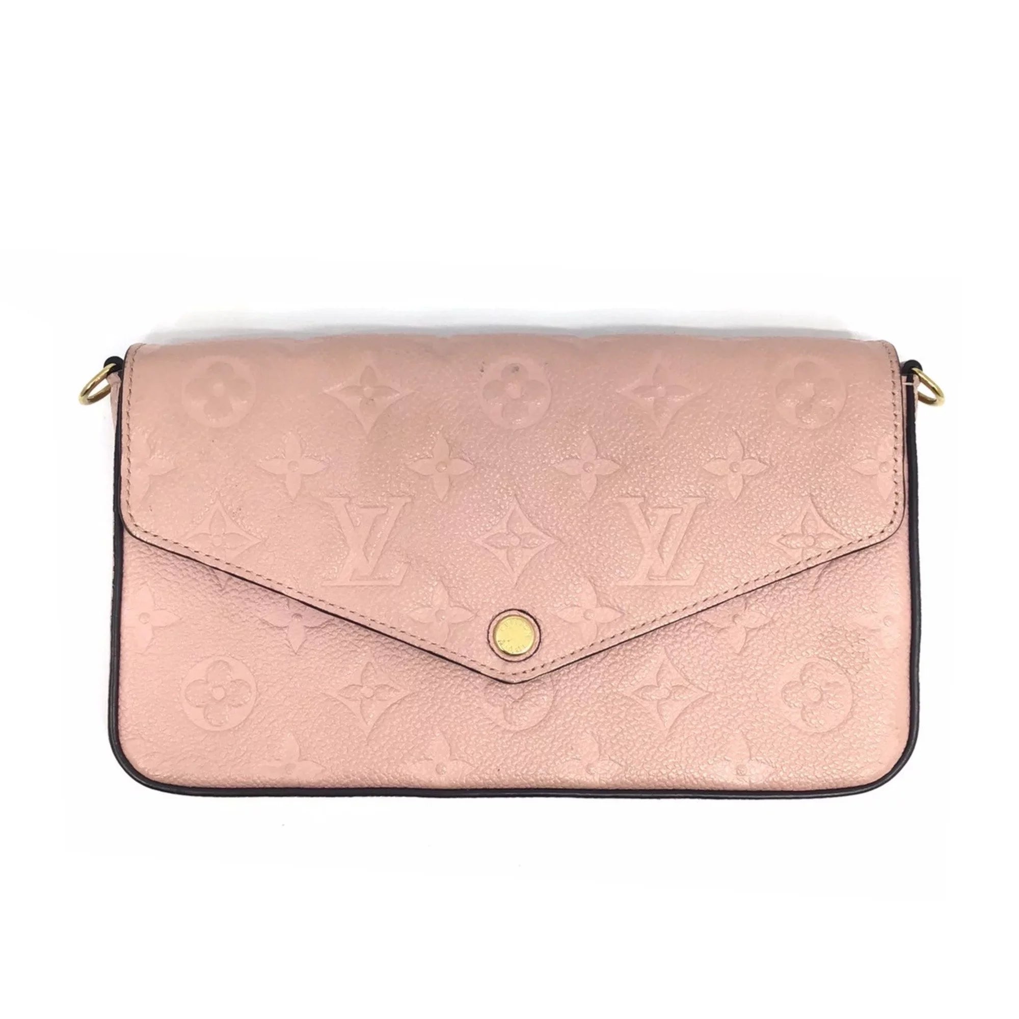Pre-Owned LOUIS VUITTON Louis Vuitton Monogram Implant Pochette Felicie M67856 Chain Wallet Bag Pink G Hardware Gold Rose Ballerine Women's (Fair)